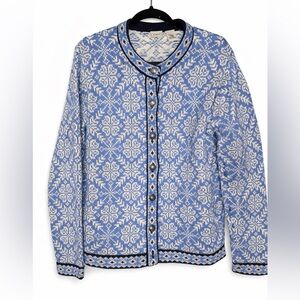 Vintage L.L. Bean Womens Blue Nordic Fair Isle Cardigan Sweater Cotton Size M